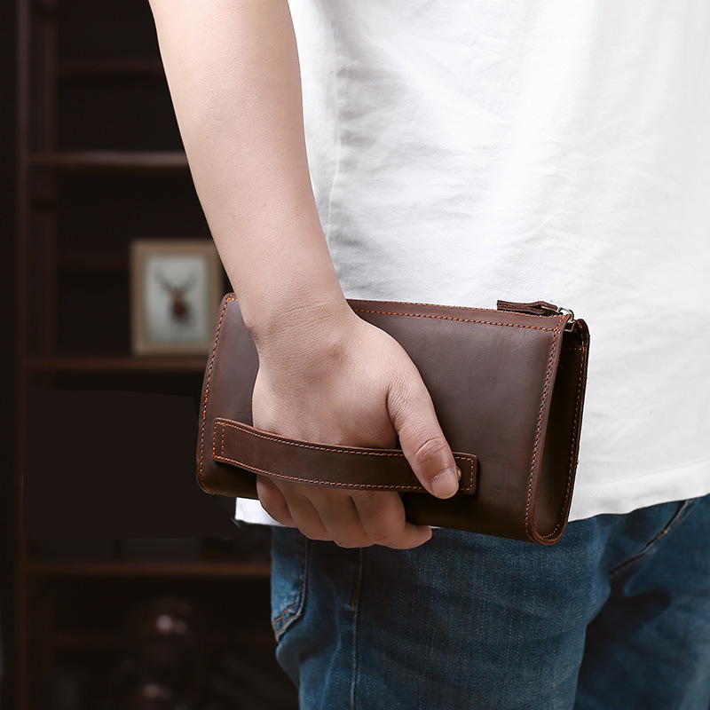 Wristlet Wallet Zipper - حقيبة يد رجالية طويلة من الجلد