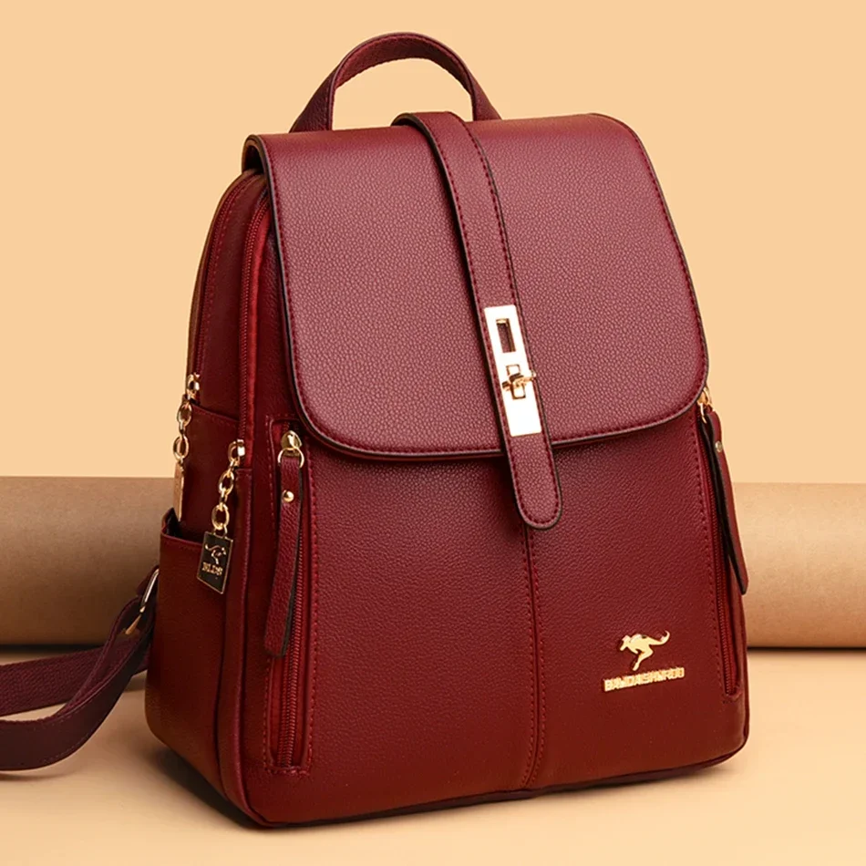 Luxury Bags With Zipper - حقيبة ظهر نسائية جلدية ذات سعة