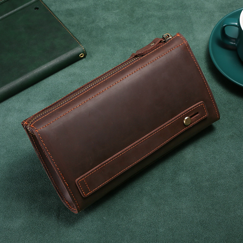 حقيبة يد رجالية طويلة من الجلد - مراجعة Wristlet Wallet Zipper وسعره